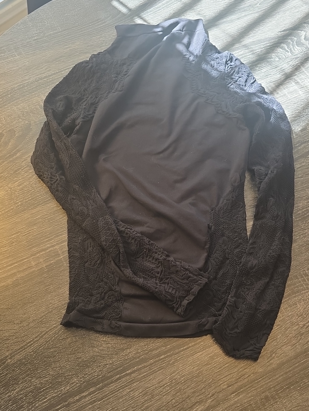 Women's Black Lace-Inset Long Sleeve Mock Neck Top